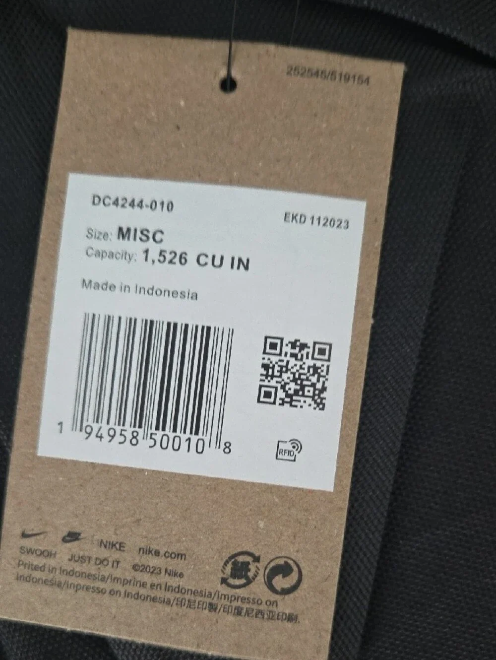 Nike Black Backpack with White Swoosh Heritage 25L